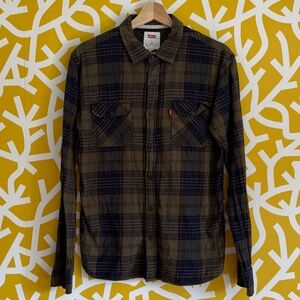 Vintage Levi's Cotton Green Blue Grunge Flannel - Medium